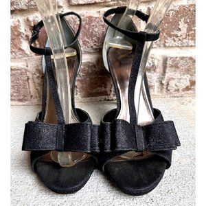 I Miller Black Stiletto High Heels 9M Black Bow Ankle Buckle Peep Toe Br…